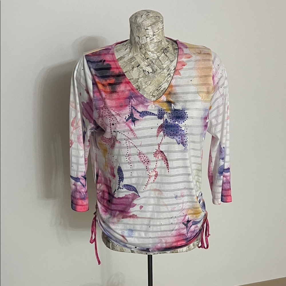 #36 Laura Women's Floral V-Neck Long Sleeve Top Size L